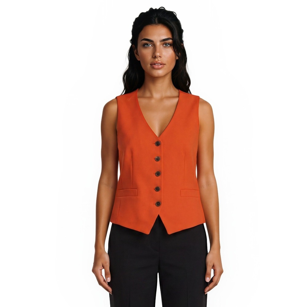 NWT Talbots Vest Women's Size 10P Petite Orange Linen Blend Tailored